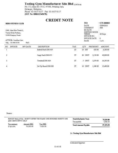 Sales Credit Note WithSSTSummary E Stream MSC