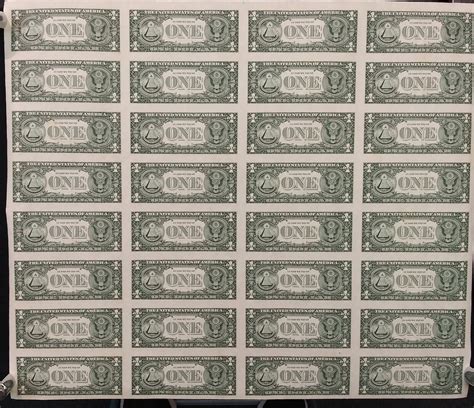 Genuine Bep 32 Count Uncut Sheet 1 Federal Reserve Note Series 1993