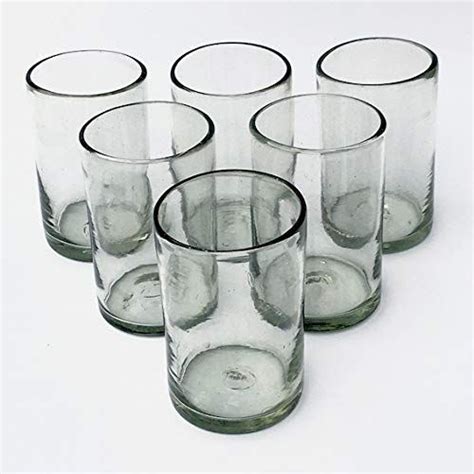 Mexhandcraft Clear Blown 14 Oz Drinking Glasses Set Of 6 Mexican Handmade Glassware