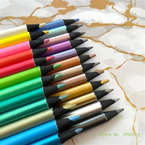 24 Colors Metallic Colored Pencils Non Toxic Black Drawing Pencils Pre