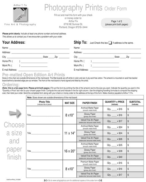 Free 9 Photography Order Forms In Pdf Ms Word