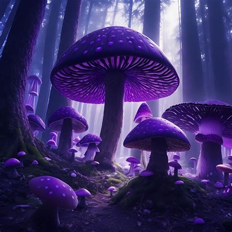 Premium Ai Image Big Magic Purple Insane Forest Mushrooms