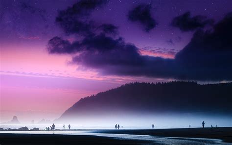 Ny46 Beach Lovely Cloud Sunset Purple Sea Nature Wallpaper