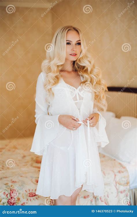 Blondie Bride In White Lace Lingerie Undressing Stock Image Image Of