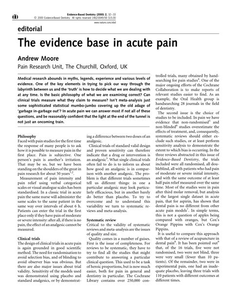 Pdf The Evidence Base In Acute Pain