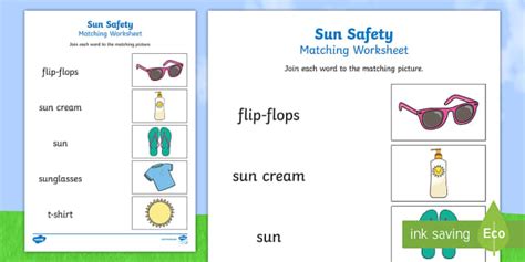 Sun Safety Word And Picture Matching Activity Teacher Made