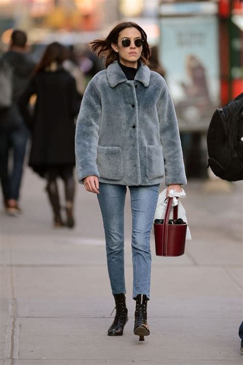 Alexa Chung Wraps Up In Blue Fur In Soho Nyc The Front Row View Alexa Chung Style Alexa