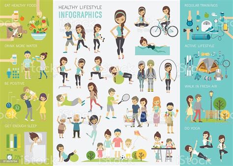 Healthy Lifestyle Infographic Set With Charts And Other Elements Stock