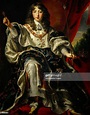 King Louis XIV of France in coronation robes. The young king wears ...