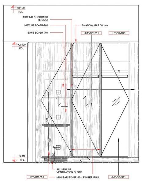 Wardrobe Front Elevation Detail Specified In This Autocad Drawing File