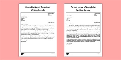 formal letter  complaint writing sample primary resources