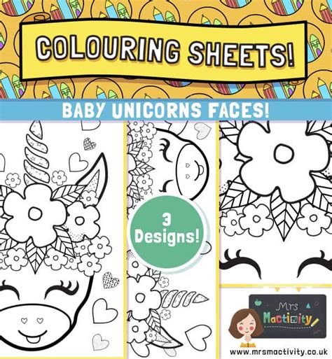 Baby Unicorn Faces Colouring Pages Mrs Mactivity