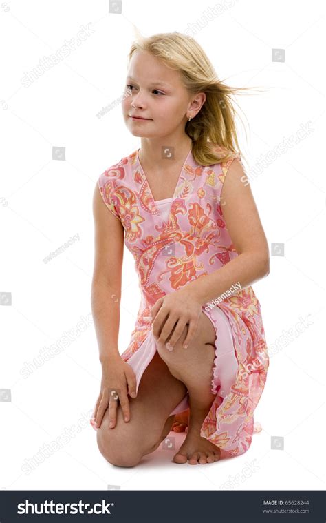 Pretty Caucasian Preteen Posing Studio Isolated Foto Stock 65628244