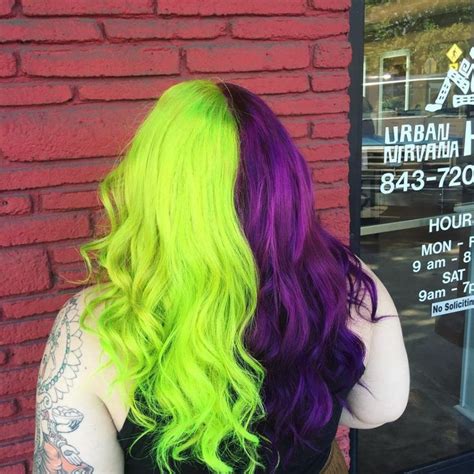 Half And Half Green And Purple Hair Color Purple Hair