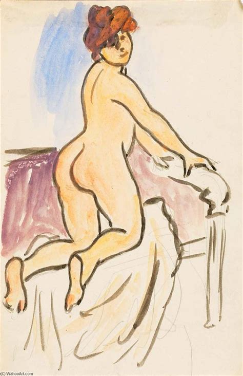 Art Reproductions Female Nude Resting On Knees On Bed By Carl Newman