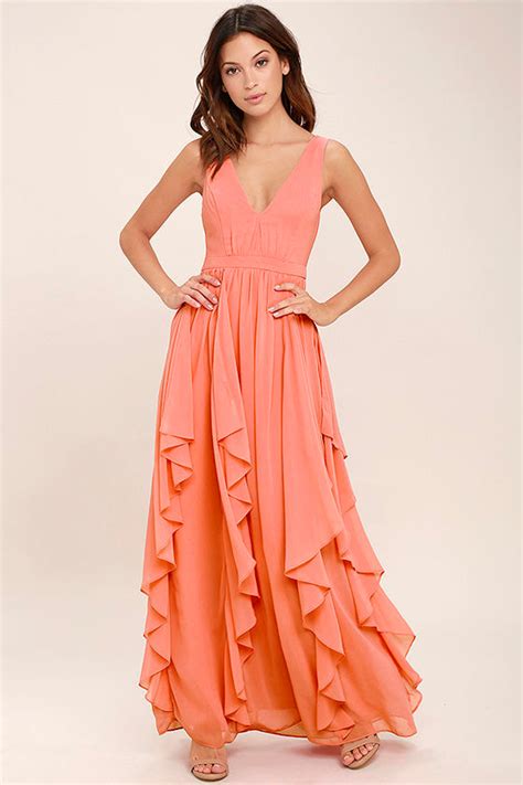Lovely Coral Pink Dress Maxi Dress Bridesmaid Dress Lulus