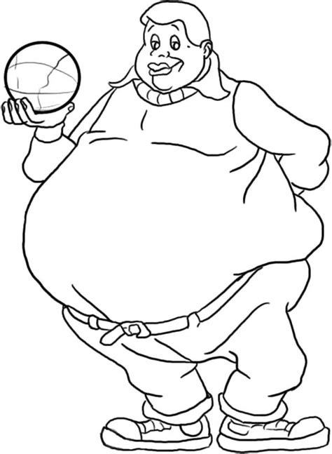 Illustration of a fat boy eating on a white background. Fat Albert Boy Holding A Ball Coloring Pages : Kids Play Color