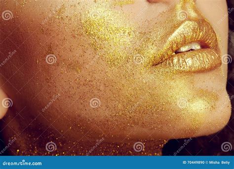 Magic Girl Portrait In Gold Golden Makeup Stock Photo Image Of Fairy