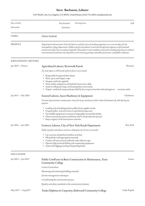 General Laborer Resume And Writing Guide 12 Free Templates 2019