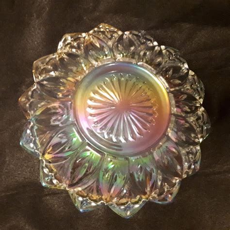 Vintage Clear Iridescent Glass Bowl Etsy