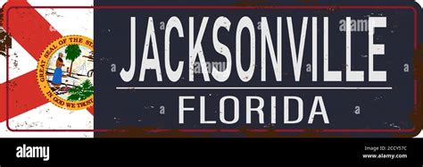 Jacksonville Florida Flag Vintage Rusty Metal Sign On A White
