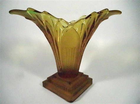 Art Deco Amber Depression Glass Vase Approx 6 5 X