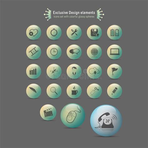 Icons Set With Colorful Glossy Spheres Stock Vector Illustration Of
