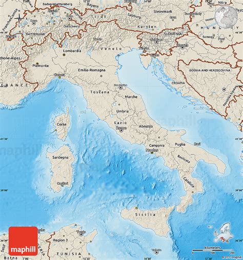 Shaded Relief Map Of Italy