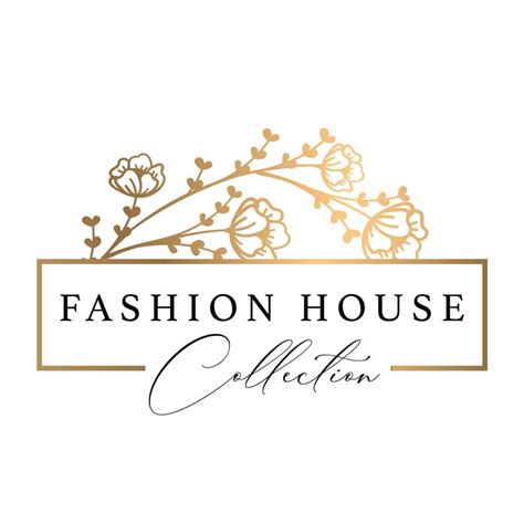 The Fashion House Collection Logo Is Shown In Gold And White With Flowers On It S Side