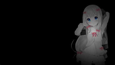 anime girls selective coloring simple background black background dark background eromanga