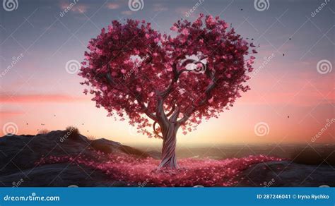 Cute Pink Heart Shaped Tree On Blue Background Stock Image Image Of