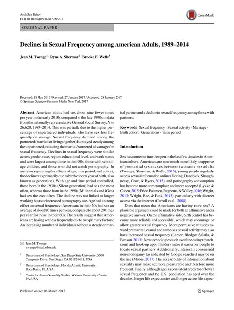 Pdf Declines In Sexual Frequency Among American Adults 19892014