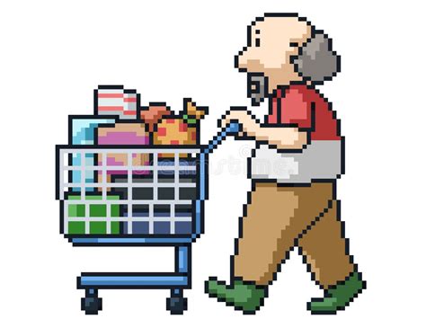 Pixel Art Old Man Shopping Stock Vector Illustration Of Vector 252382711