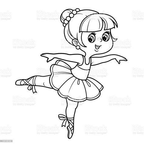 Cartoon Little Ballerina Girl Dance In Lush Tutu Outlined For Coloring