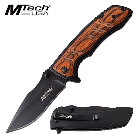 Mtech Usa Brown Wood Pakkawood Handle Spring Assist Pocket K