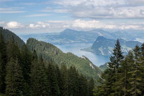 Panorama View Of Lucerne Lake And Mountains Scene In Pilatus Of Lucerne