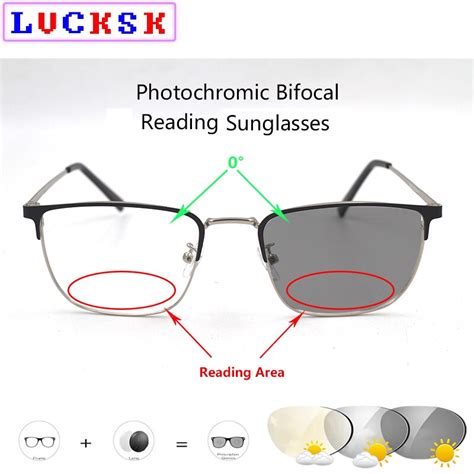 Sun Photochromic Bifocals Reading Glasses Magnifier For Women Men Titanium Square Frame Look