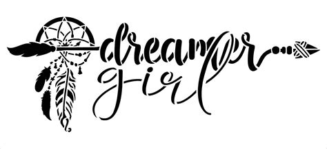 Dreamer Girl Stencil By Studior12 Diy Boho Bohemian Feather Arrow