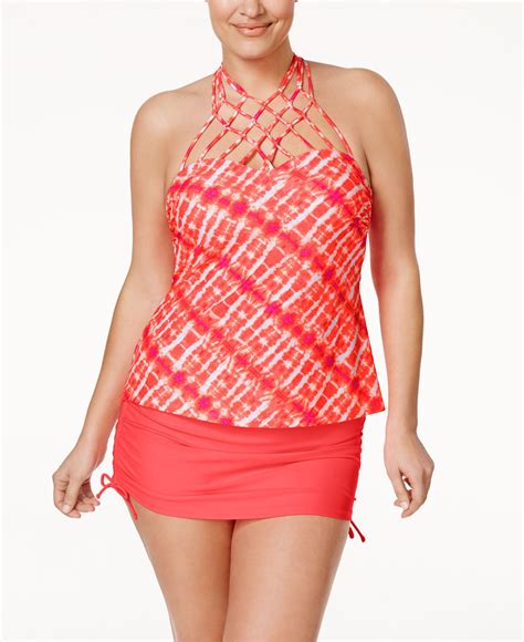 Island Escape Plus Size Tie Dyed Tankini Top And Swim Skirt Swimwear