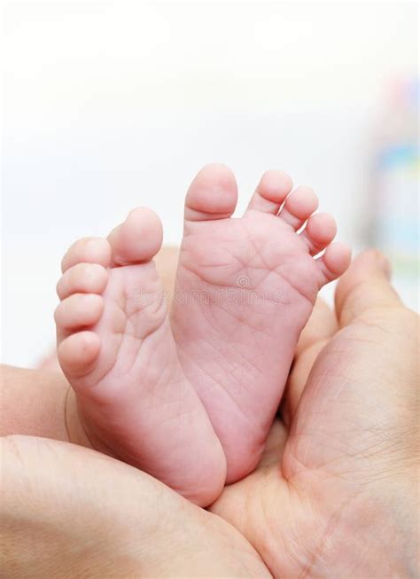 Baby Feet In Mother Hands New Born Kid Foot Stock Image Image Of