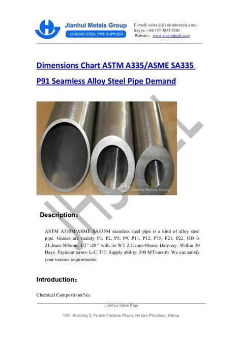 Dimensions Chart Astm A335 Asme Sa335 P91 Seamless Alloy Steel Pipe D