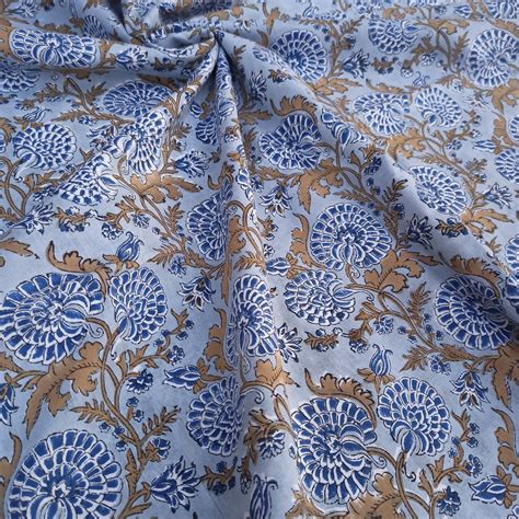 Indian Block Print Fabric Soft Cotton Fabric Blue Floral Etsy