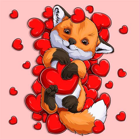 Funny Valentines Day Fox Sleeping On A Big Set Of Love Hearts And