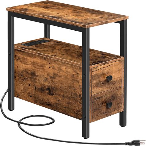Hoobro Set Of End Tables With Charging Station Narrow Side Table