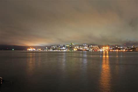 Halifax Nova Scotia Waterfront Skyline At Night Long Exposure