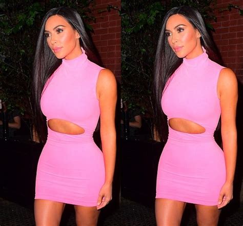 kim kardashian shows off her hourglass curves in a pink cutout mini dress as she steps out in