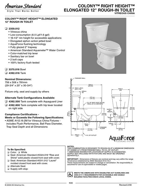 American Standard Colony Right Height Elongated 12 Rough In Toilet