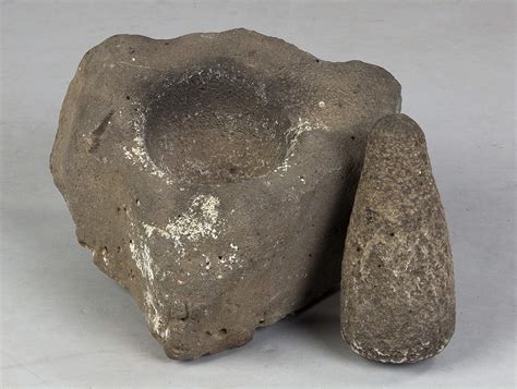 Early Native American Carved Stone Mortar And Pestle Cottone Auctions