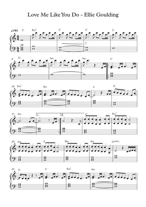 Free Piano Sheet Music Love Me Like You Do Ellie Gouldingpdf Y Oure The Only Thing I Wanna