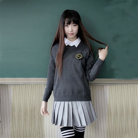 S Xxl Korean School Uniforms For Girls White Blouse Gray Sweater